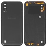 Задня панель корпуса для Samsung A015 Galaxy A01, чорна, із склом камери, з боковою кнопкою