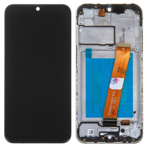 Дисплей для Samsung A015 Galaxy A01, A015M Galaxy A01, чорний, з рамкою, Оригінал переклеєне скло , з широким конектором