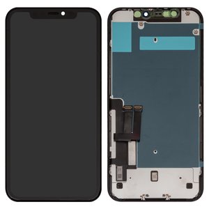 Дисплей для iPhone 11, черный, с рамкой, High Copy, с защитным экраном дисплея, LG version, #Self welded OEM
