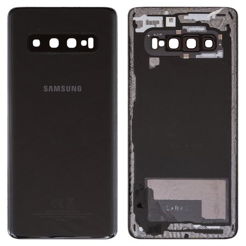 Задняя панель корпуса для Samsung G973 Galaxy S10, черная, со стеклом камеры, с разборки, Original