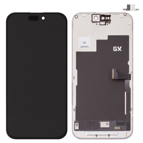 Дисплей для iPhone 15 Pro, черный, с рамкой, High Copy, без микросхемы, AMOLED , GX OEM soft, 120Hz