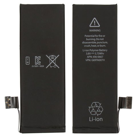 Batería puede usarse con Apple iPhone 5C, Li Polymer, 3.8 V, 1510 mAh, PRC, original IC, #616 0667