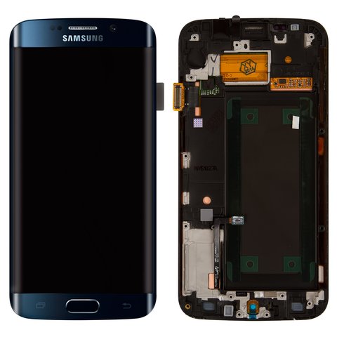Дисплей для Samsung G925F Galaxy S6 EDGE, синий, с рамкой, Оригинал переклеено стекло 