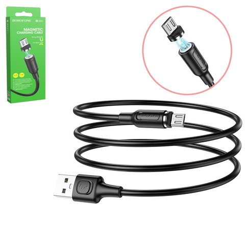 USB кабель Borofone BX41, USB тип A, micro USB тип B, 100 см, 3 A, черный, магнитный, #6931474738455