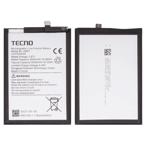 Аккумулятор BL 49MT для Tecno Camon 19 Pro, Camon 19 Pro 5G, Li Polymer, 3,87 B, 5000 мАч, Original PRC 