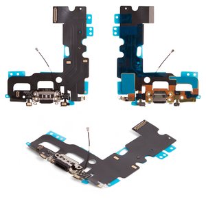 Flat Cable compatible with iPhone 7, headphone connector, charge connector, black, with components, HC 