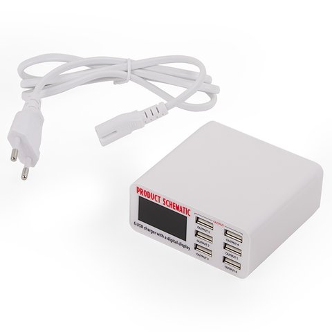 Mains Charger WLX 899, plug in, 6 USB with output 5 V 6 A, white 
