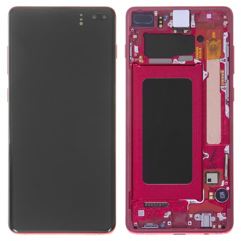 LCD compatible with Samsung G975 Galaxy S10 Plus, red, with frame, Original, service pack #GH82 18849H GH82 18834H