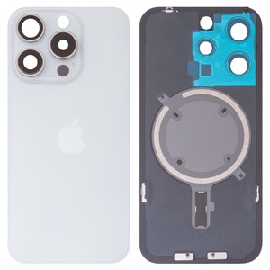 Задняя панель корпуса для iPhone 15 Pro, белая, со стеклом камеры, HC