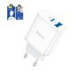 Adaptador de red Hoco C105A, 20 W, Power Delivery (PD), blanco, 2 puertos, #6931474782946
