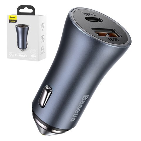 Cargador Baseus Golden Contactor Pro, gris, Quick Charge, 40 W, 5 A, 2 puertos, 12 24 V, #CCJD 0G