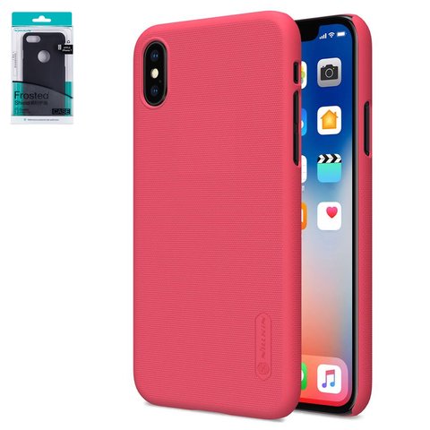 Чехол Nillkin Super Frosted Shield для iPhone X, iPhone XS, красный, матовый, без отверстия под логотип, пластик, #6902048146266