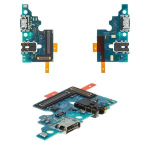 Шлейф для Samsung A515F DS Galaxy A51, конектора навушників, конектора зарядки, з мікрофоном, з компонентами, High Copy, плата зарядки