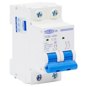 Автоматический выключатель переменного тока TOMZN TOB1 63H C25, 2P, 230 400В, 25 А